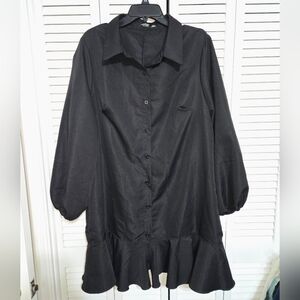 SHEIN Curve Women's 3X Black Button-Up Ruffle Hem Dress
